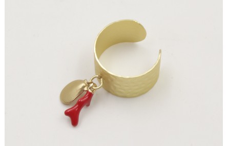 Anillo base labrada dorada mate con rama de coral