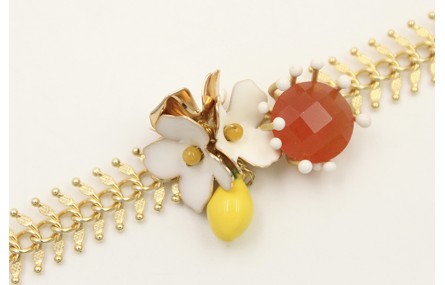 Pulsera cadena espiga dorado brillo con flores esm