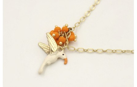 Collar cadena eslabón dorado mate con colibrí esma