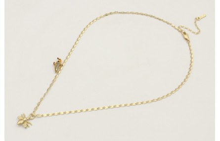 Collar cadena eslabón aplastado dorado mate con pa