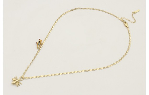 Collar cadena eslabón aplastado dorado mate con pa