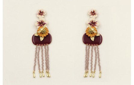 Pendientes flores blanca,morada,naranja,rectangulo