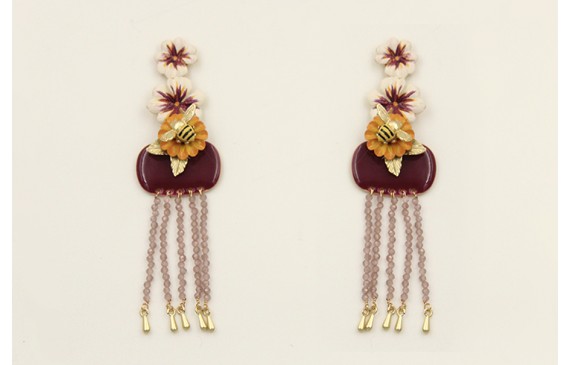 Pendientes flores blanca,morada,naranja,rectangulo