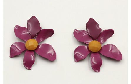 Pendientes flor esmaltada cardenal y brillo mostaz