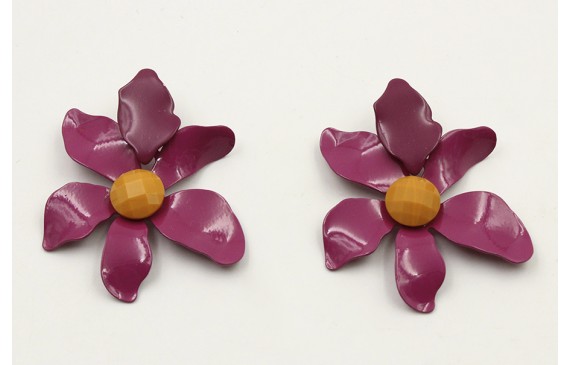 Pendientes flor esmaltada cardenal y brillo mostaz