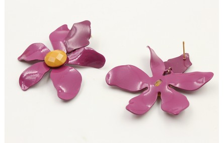 Pendientes flor esmaltada cardenal y brillo mostaz
