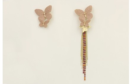 Pendientes irregulares perno mariposas rosas palo 