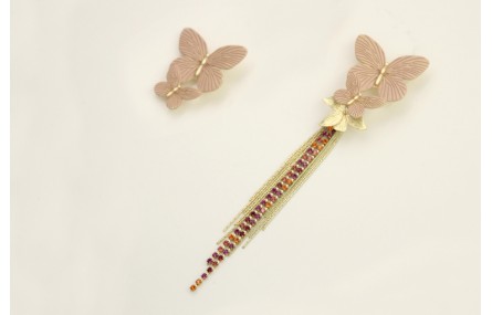 Pendientes irregulares perno mariposas rosas palo 