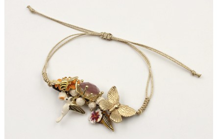 Pulsera hilo fino dorado con nudo serpiente,rama a