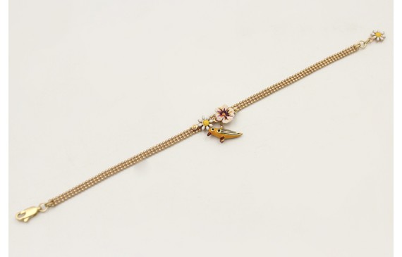 Pulsera cadena bolas 3 bandas dorada mate con flor