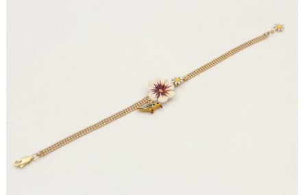 Pulsera cadena bolas 3 bandas dorada mate con flor