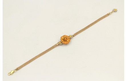 Pulsera cadena bolas 3 bandas dorada mate con marg