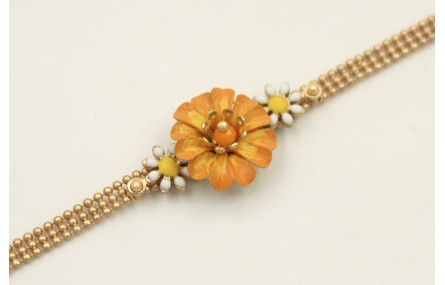 Pulsera cadena bolas 3 bandas dorada mate con marg