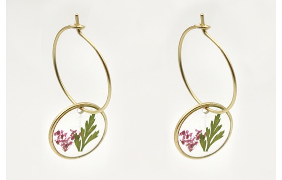 Pendientes aro pequeño con colgante disco cristal 