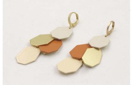 Pendiente cierre aro con hexágonos beige,dorado ma
