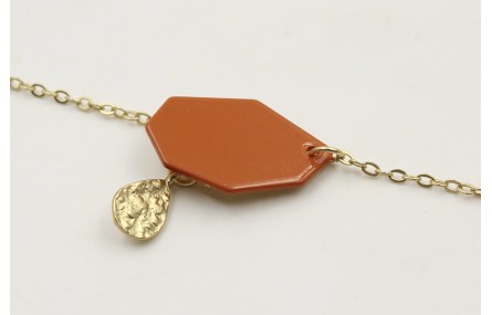 Pulsera cadena de eslabón doarado mate con hexágon