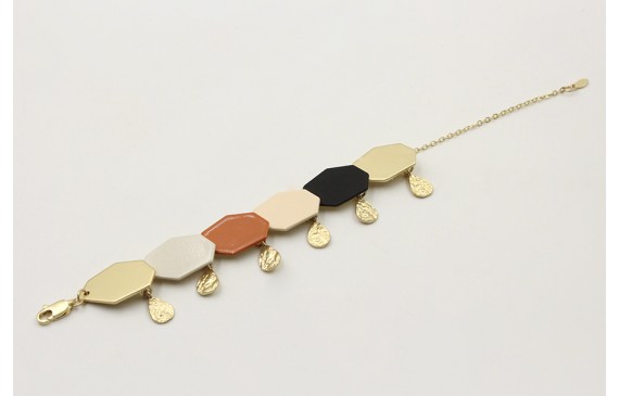 Pulsera cadena de eslabón doarado mate con hexágon