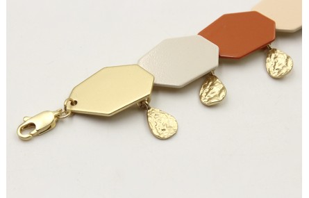 Pulsera cadena de eslabón doarado mate con hexágon