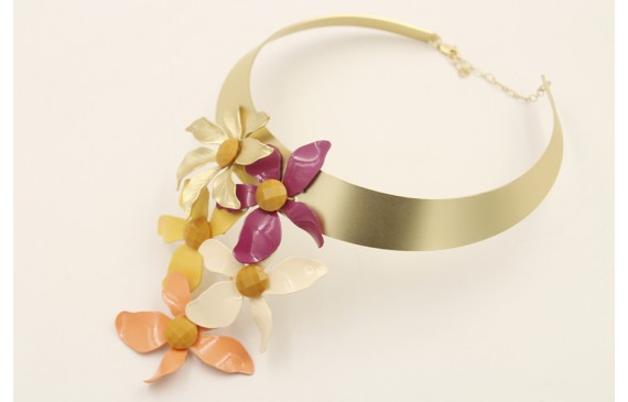 Colla lámina rigido con flores 5 pétalos esmaltada