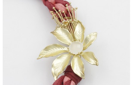 Collar seda granate y salmón con nudo kumihimo y c