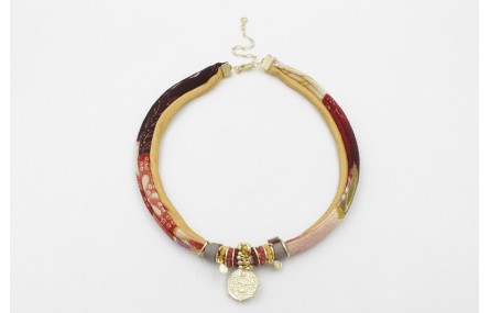 Collar seda natural mostaza y lazo tubo kimono gra