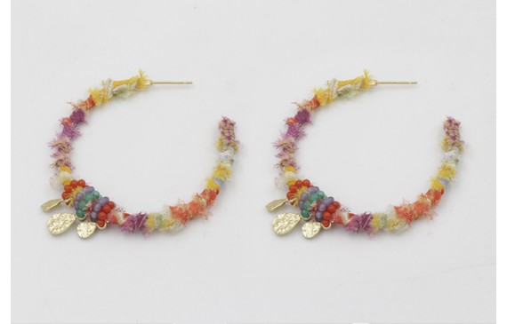 Pendientes aro plano forrado de lazo tubo kimono a