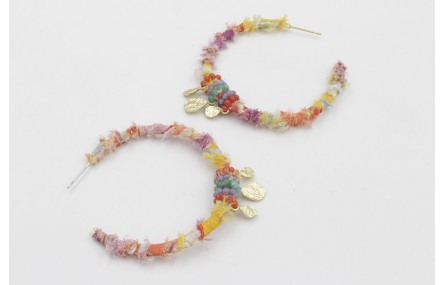 Pendientes aro plano forrado de lazo tubo kimono a