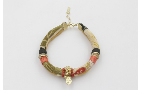 Pulsera seda natural mostaza y lazo tubo kimono ve