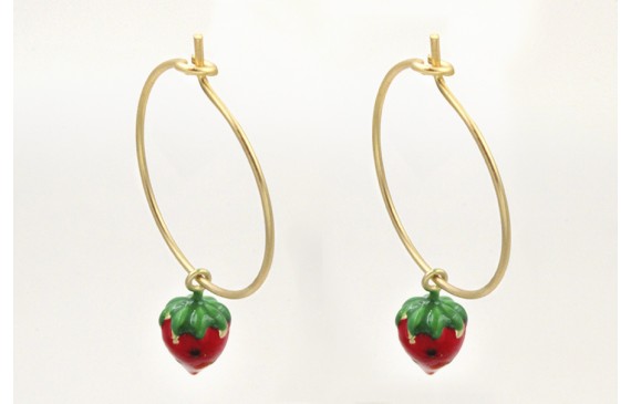 Pendientes de aro de 20mm con colgantes de fresas 