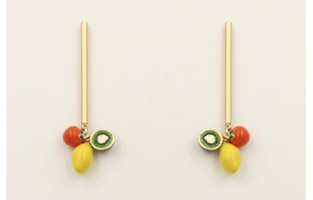 Pendientes perno palo dorado mate con limones, nar