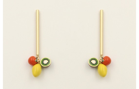 Pendientes perno palo dorado mate con limones, nar