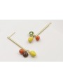 Pendientes perno palo dorado mate con limones, nar
