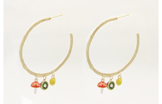 Pendiente aro labrado perforado con colgante de li