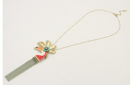 Colgante de cadena oro mate con microbolas, flor o