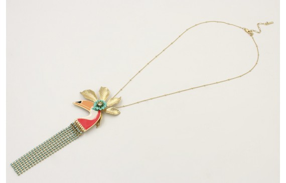 Colgante de cadena oro mate con microbolas, flor o