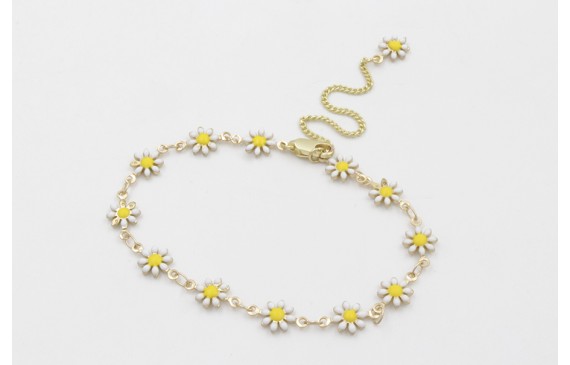 Pulsera de cadena de margaritas blancas con cadena