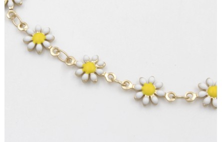 Pulsera de cadena de margaritas blancas con cadena