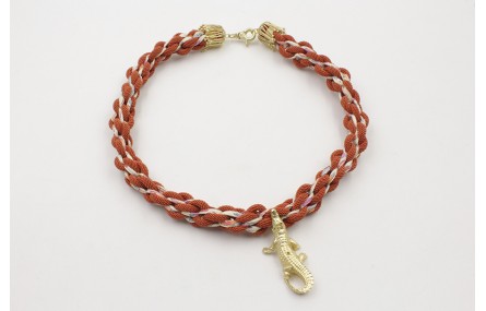 Collar cordón trenzado teja y liberty crema con fl