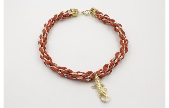 Collar cordón trenzado teja y liberty crema con fl