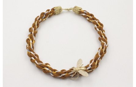 Collar cordón trenzado marrón y liberty con flores