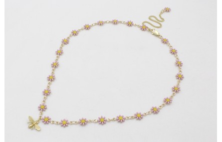 Colgante de cadena de margaritas esmaltadas rosa p