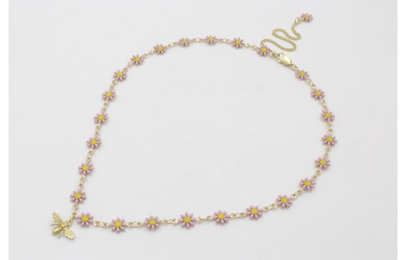 Colgante de cadena de margaritas esmaltadas rosa p