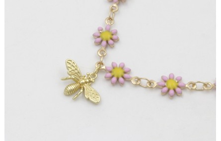 Colgante de cadena de margaritas esmaltadas rosa p