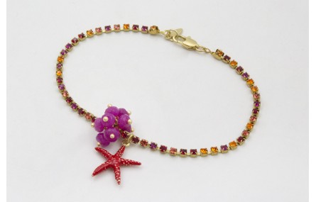 Pulsera cadena de strass naranja, rosa, fucsia con