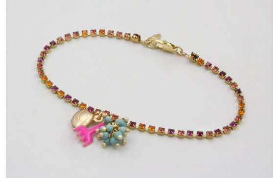 Pulsera cadena de strass naranja, rosa, fucsia con