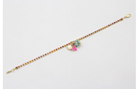 Pulsera cadena de strass naranja, rosa, fucsia con