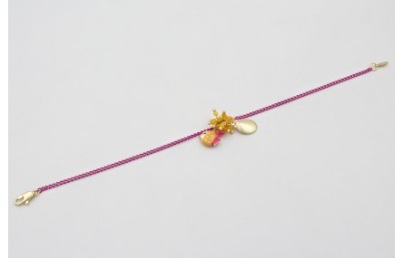 Pulsera cadena eslabón plano fucsia con burruño de
