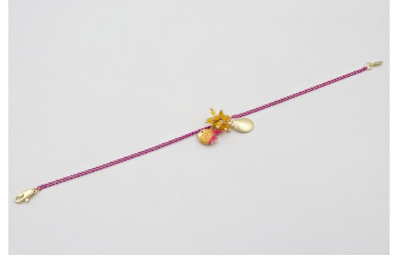 Pulsera cadena eslabón plano fucsia con burruño de