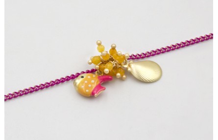Pulsera cadena eslabón plano fucsia con burruño de