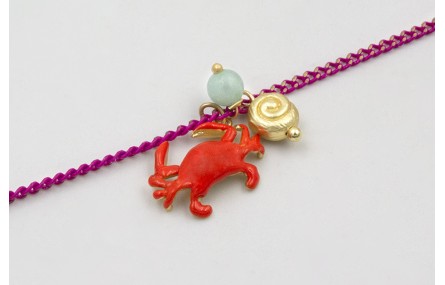 Pulsera cadena eslabón plano fucsia con colgante c